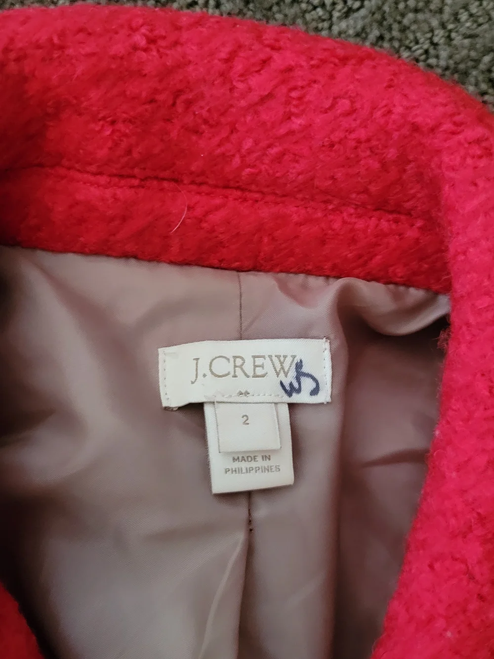 J. Crew Bright Coral Red Wool Pea Coat - Picture 2 of 3